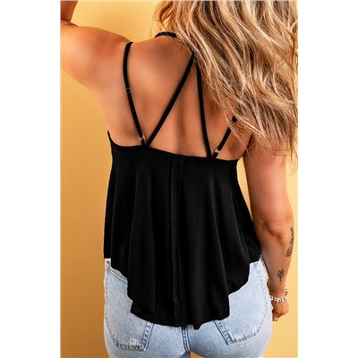 Black Exposed Seam Detail Double Straps Tank Top