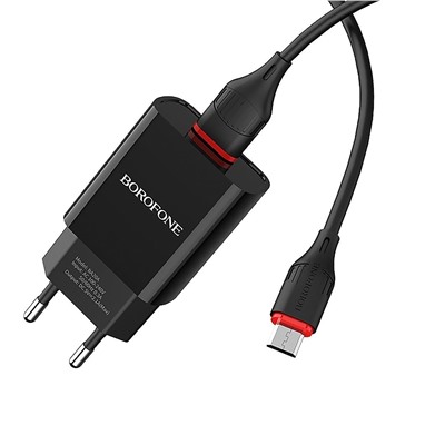 Адаптер Сетевой с кабелем Borofone BA20A Sharp USB 2,1A/10W (USB/Micro USB) (black)