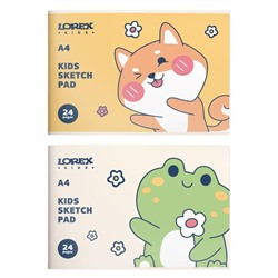 Альбом д/рис. 24 л. А4 скреп. LOREX KIDS CUTE PETS целлюлозн. карт., soft touch, офс. запечатка форзаца