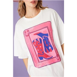 White Cowgirl Boots Card Western Graphic T Shirt