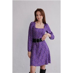 11147 Платье с вырезом "каре" фиолетовое в цветочек (остаток: 42)