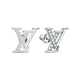 Серьги-пусеты из серебра с фианитами родированные - LV 4-581р200