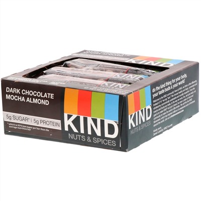 KIND Bars, Nuts & Spices, с темным шоколадом, мокко и миндалем, 12 батончиков, 40 г (1,4 унции) каждый