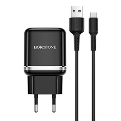 Адаптер Сетевой с кабелем Borofone BA36A High QC3.0 USB 3A/18W (USB/Type-C) (black)