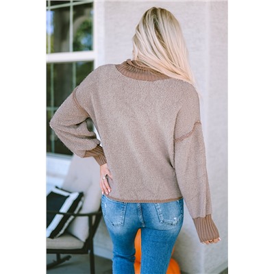 Khaki Contrast Ribbed Turtleneck Sweater