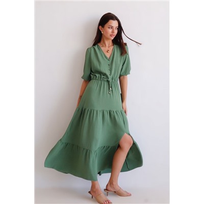 13067 Платье летнее в приглушенно-зелёном (остаток: 40-42, 48-50)