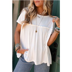 White Ruffled Trim Loose Babydoll Tee