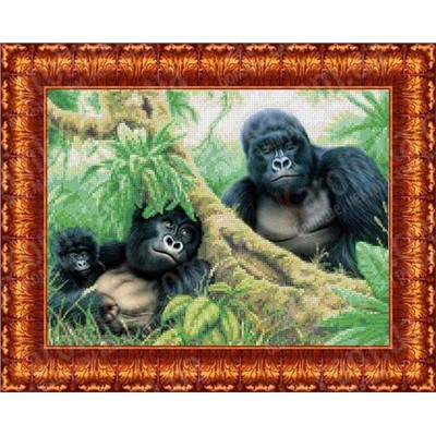Ткань схема для бисера кбж 3022 "Семья горилл" 27х38,7 см, шт