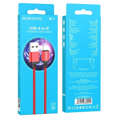 Кабель USB - Apple lightning Borofone BX87  100см 2,4A  (red)