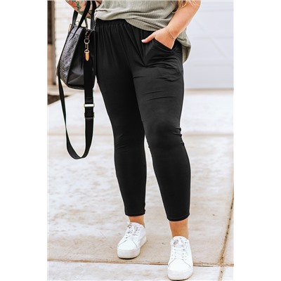 Black Plus Size Frill High Waist Pocketed Soft Pants