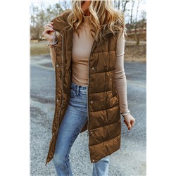 Chestnut Hooded Long Quilted Vest Coat