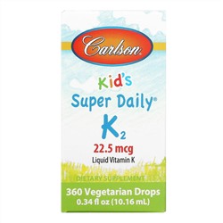 Carlson Labs, Super Daily K2 для детей, 22,5 мкг, 10,16 мл (0,34 жидк. унций)