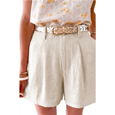 Beige High Rise Wide Leg Cotton Blend Casual Shorts