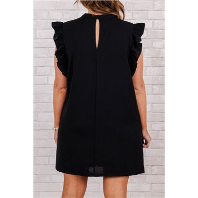 Black Keyhole Back Ruffled Plus Shift Dress