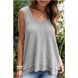 Philippine Gray Scoop Neck Waffle Knit Flowy Vest