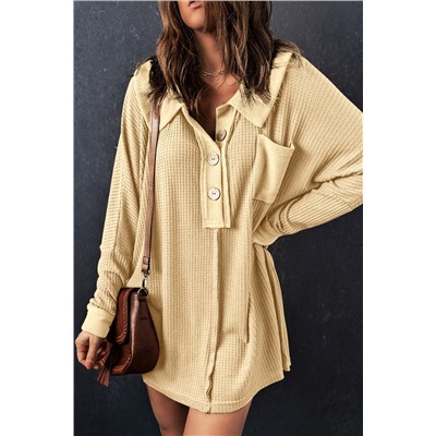 Apricot Waffle Knit Buttoned Long Sleeve Top