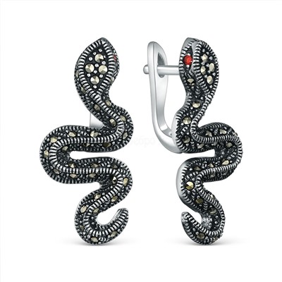 Кольцо змея из чернёного серебра с кубическим цирконием и марказитами
