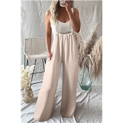 Parchment Wide Strap Ruched Knot Back Wide Leg Overall