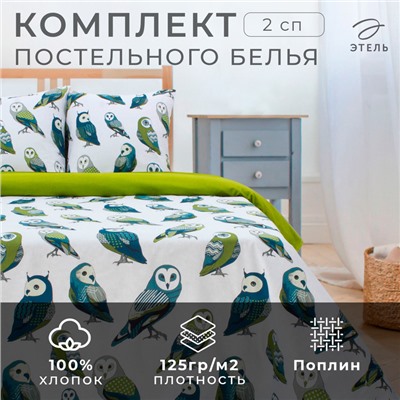 Постельное бельё "Этель" 2 сп Совушки 175*215 см, 200*220 см,70*70 см -2 шт,поплин 125 г/м2