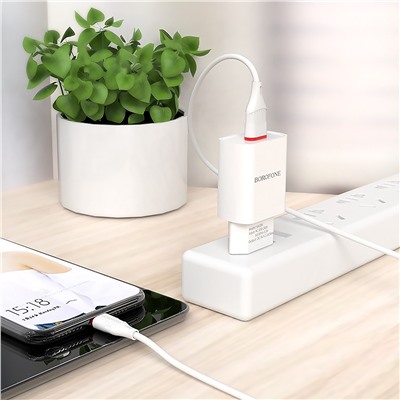 Адаптер Сетевой с кабелем Borofone BA20A Sharp USB 2,1A/10W (USB/Micro USB) (white)