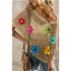 Light French Beige Crochet Flower Hollow-out Sweater T Shirt