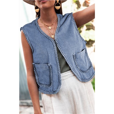 Ashleigh Blue Braided Trim Pocketed Denim Vest