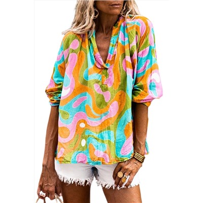 Multicolour Abstract Print V Neck Blouse