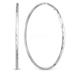 Серьги-конго из серебра с алмазной огранкой родированные - диаметр 8 см