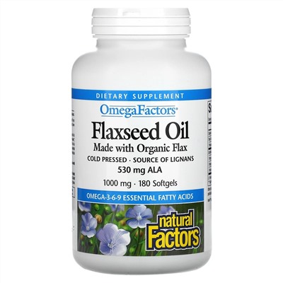 Natural Factors, Flaxseed Oil, 1,000 mg , 180 Softgels