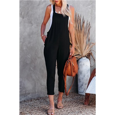 Black Adjustable Buckle Straps Cropped Jumpsuit