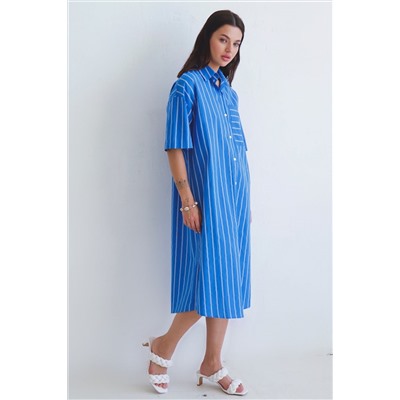 12990 Платье-рубашка синее в полоску