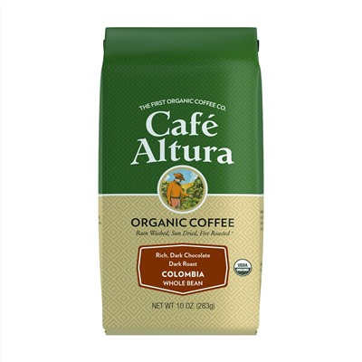 Cafe Altura, Organic Coffee, Colombia, Dark Roast, Whole Bean, 10 oz (283 g)