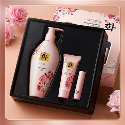 Набор парфюмированный с экстрактом розы Hanfen Rose Tender (Лосьон для тела, Крем для рук, Бальзам для губ)