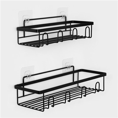 Полка для ванной прямая, набор 2 шт, 23,5×10×7,5 см, 33×12×9 см, цвет черный