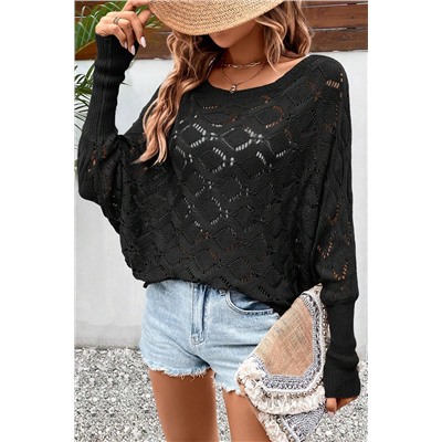 Black Chic Rhombus Knit Dolman Sleeve Sweater