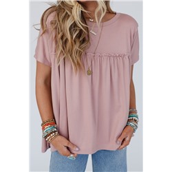 Light Pink Ruffled Trim Loose Babydoll Tee