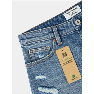 Джинсовые шорты модель «Mom» с рваным эффектом Умеренный синий деним