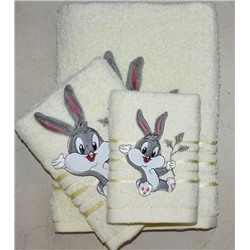 Махровое полотенце "Кролик Банни"- МОЛОЧНЫЙ 35*75 см. хлопок 100%