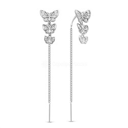 Серьги-продёвки из серебра с фианитами родированные - Бабочки с7-505-1р200