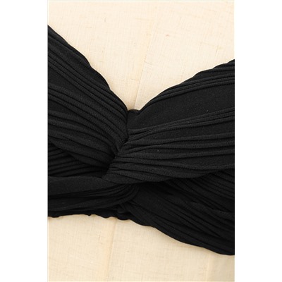 Black Wavy Textured Ruffled Straps Twist Bikini Swimsuit
