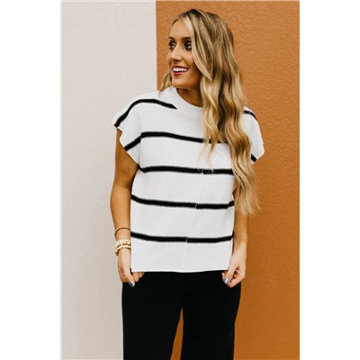 White Striped Batwing Sleeve Sweater Tee