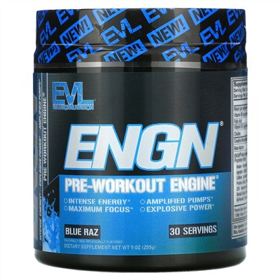 EVLution Nutrition, ENGN Pre-workout Engine, Blue Raz Flavor, 9 oz (255 g)