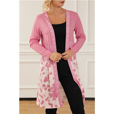 Pink Western Pattern Cow Patchwork Open Front Cardigan