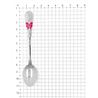 Ложка детская из серебра с розовой эмалью - 10,5 см л-026-01