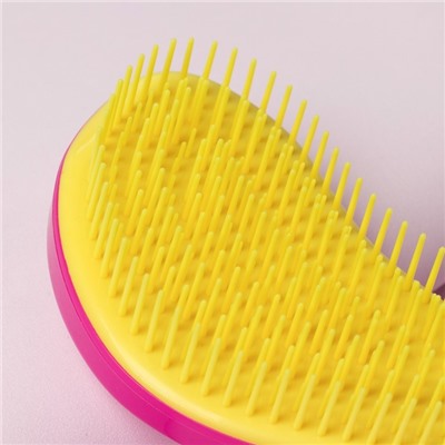 Расчёска массажная, 6 × 14,5 см, PVC коробка, цвет розовый/жёлтый