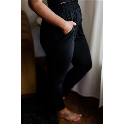 Black Plus Size Frill High Waist Pocketed Soft Pants