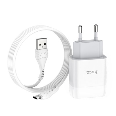 Адаптер Сетевой с кабелем Hoco C72A Glorious USB 2,1A/10W (USB/Type-C) (white)