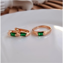 Комплект коллекция "Дубай", покрытие позолота с кристаллом, цвет зеленый, кольцо р-р 19, А201607, арт. 747.453