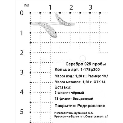 Серьги Змеи из серебра с фианитами родированные