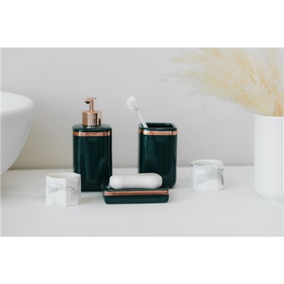 Набор аксессуаров для ванной комнаты Доляна «Богемия», 3 предмета (мыльница, дозатор, стакан), цвет тёмно-зелёный